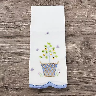 Vintage Embroidered  Cotton Tea Towel Purple Butterflies Lemon Tree Basket • $8.99