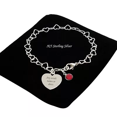 Personalised Birthstone Bracelet 925 Sterling Silver Engraved Women Girls • £34.99