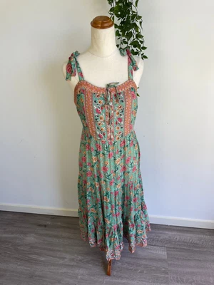 $99 • Buy Arnhem Size 14 Womens Green Floral Tie Shoulders Sleeveless Midi Sundress EUC