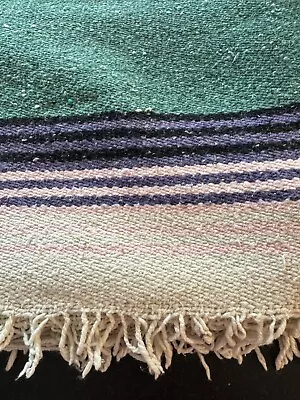 Vintage Mexican Woven Blanket Throw Purple Green Pink Serape Textiles 53x76 • $15