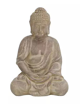 8  X 12  Beige Ceramic Meditating Buddha Sculpture With Engraved Carvings  • $21.79