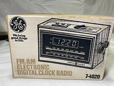 Vintage NIB General Electric Digital Alarm Clock AM/FM Radio Wood Grain #7-4620  • $75