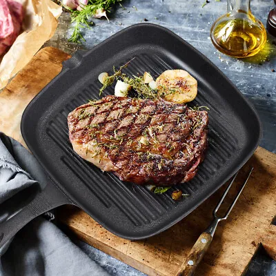 Large Non Stick Cast Iron Griddle Pan Skillet Stew/Frying Plate Oven Stove Grill • £12.95