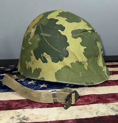 Vietnam War Era Steel Helmet M1 With Mitchell Camo Cover & Liner  Very Nice • $169.95