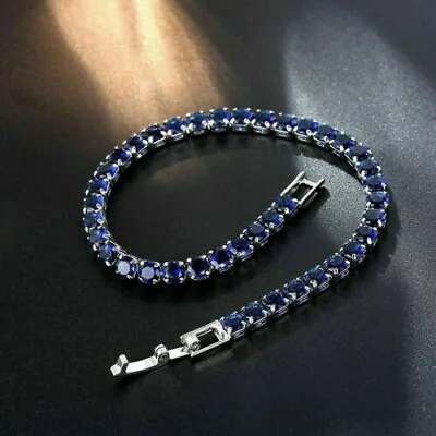 $127.40 • Buy 16Ct Round Lab Created Blue Sapphire Tennis Bracelet 14K White Gold Filled