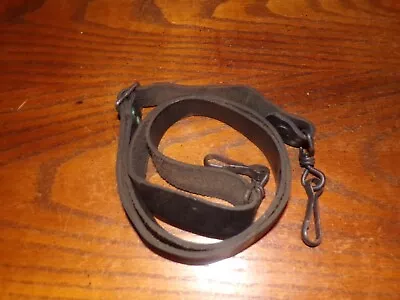 French Military Black Leather Rifle Sling 1  Wide Adjustable Metal Clips On Ends • $19.99