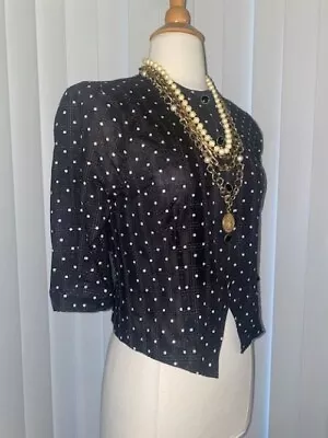 Vintage 1980's Black And White Polka Dot Short Sleeve Jacket Blouse Sz M • $25