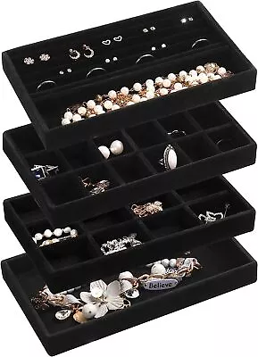 4pcs Jewelry Organizer Stackable Velvet Jewelry Trays Drawer Inserts Earring New • $24.10