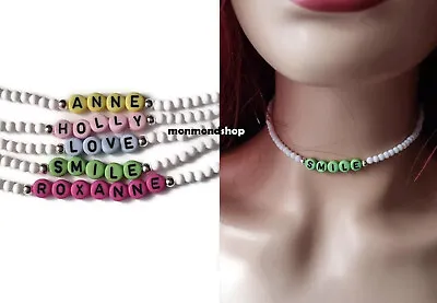 £4.99 • Buy Personalised Name Beaded Necklace, White Beads Necklace, Letter Word Festival UK