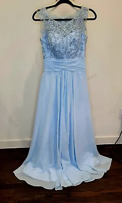 La Femme Light Blue Chiffon Sweetheart Fit Flare Prom/Evening Women Dress Size 6 • $149.99