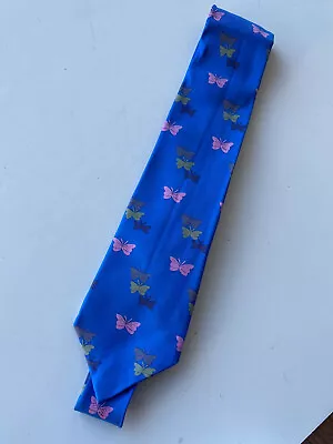 RARE Hermes 100% Silk Tie; France; Blue W/ Butterfly Pattern; 7133 FA; Excellent • $36.76