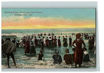 1907-15 Postcard Bathing Scene Washington Park Beach Michigan City Indiana  • $4.75