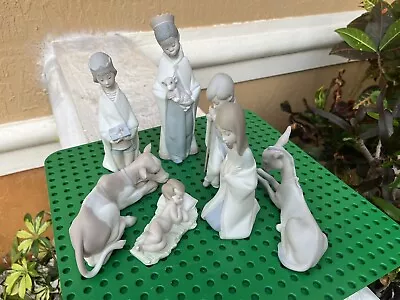 Lladro 7 Piece Nativity Figurines Mary Joseph Baby Jesus And Everything Shown • $225