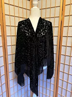 Silk And Velvet Cape With Fringe.  One Size.  Vintage.  New.  Handmade. • $18