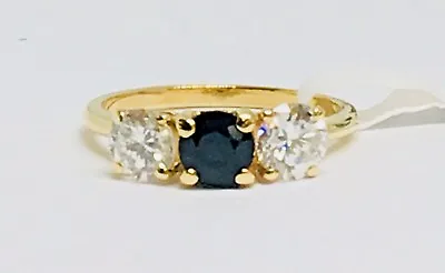 14k Yellow Gold Vintage 3 Stone Diamond Sapphire Ring • $995