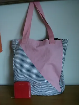 Jack Wills Pink Cotton Shopper Tote Bag  Small Red Faux Leather Zip Around Purse • £14.99
