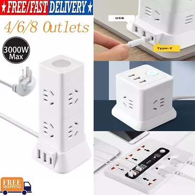 4/6/8 Outlets Power Board Night Light Socket USB Charger Ports Surge Protector • $24.99