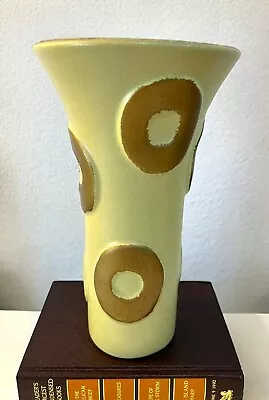 Vtg HAEGER Floral Pottery Pistachio Green Vase Gold Bronze Circle Accents MCM • $31