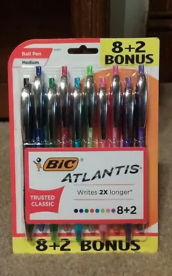 £14.98 • Buy BIC Atlantis Retractable Ball Pens 8 + 2/Pkg-Assorted Trusted Classic Medium 