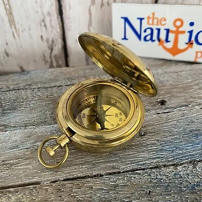 $14.97 • Buy Brass Push Button Compass With Lid - Old Vintage Pocket Style Keychain - Gold