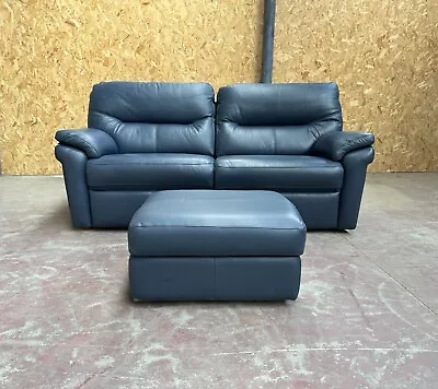 G Plan Seattle Cambridge Navy Petrol Blue 3 Seater Leather Sofa Recliner • £1100