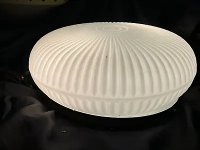 Vintage  MCM Underwriters Laboratory  Flush Mount Light Ribbed Milk Glass UFO • $70