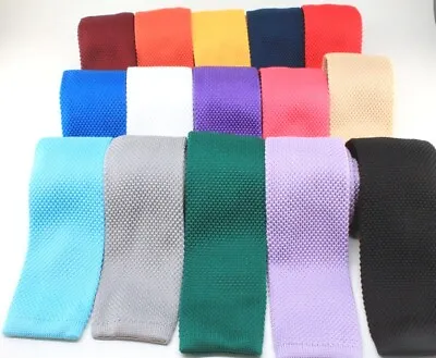 New Knit Knitted Tie Necktie Slim Skinny Narrow Square Woven 2.5in 30+ Colors • $8.99