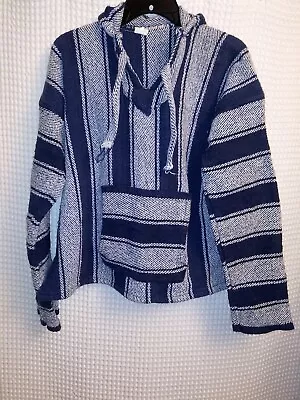 Mexican Hooded Pullover Womens X-Large Baja Rasta Blue Gray Stripes • $9.99