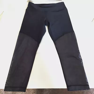 Women's Med Black 90 Degree Brand Capri Pants Leggings Athletic Yoga  Mesh Panel • $15.99