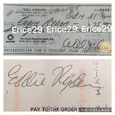 Eddie Ryder Actor Signed Endorsed Check Will Jordan Ed Sullivan Impersonator • $150