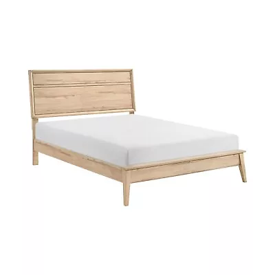 Mid Century Modern Natural Oak Wood Finish Queen Bed Furniture • $499