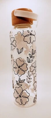 £6.99 • Buy Glass Floral Water Bottle 500ml Bamboo Lid Gym Drinking Bottle