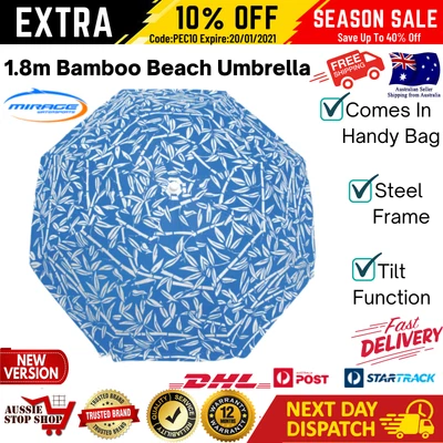 $42.47 • Buy 1.8m Bamboo Beach Umbrella With Handy Bag Steel Frame Sun Protection Outdoor