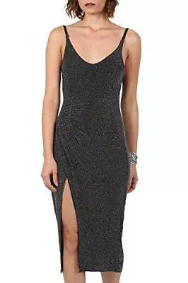 Party Dress Glitter Lurex Front Split Bodycon Stretch Midi Dress • £10