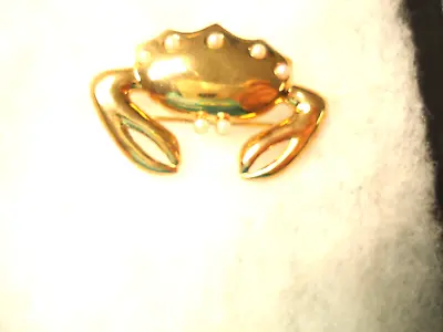 Danecraft Vtg Nos Gold Tone Faux Pearl Crab Pin • $1