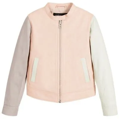 Molo Baby Girls Pink Grey Green Leather Jacket 4 Years • £65
