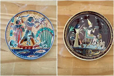 2x Egyptian Pottery Decorative Wall Plates Egypt Pyramids Hieroglyphics Pharaoh • £12.99