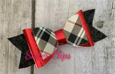 Girls Handmade Christmas Red Black And White Tartan Mixed Bow Clip • £2.50