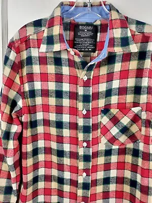 Bogari Mens Flannel Shirt SZ SMALL Designed In ItalyRed Plaid Button • $14