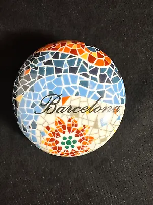 Souvenir Mosaic Pattern Round Porcelain Trinket Box Barcelona • $11.99