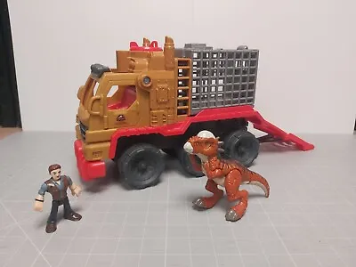 Imaginext Jurassic World Camp Cretaceous Dinosaur Hauler Truck Lorry With Figure • £12.99