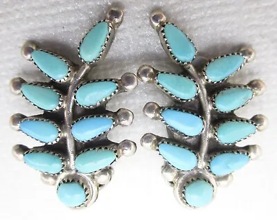 Lovely Vintage Zuni 1960’s Pettipoint Sterling Silver Turquoise Clip Earrings • $45