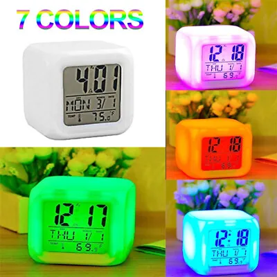 $13.85 • Buy LED 7 Color Changing Alarm Clock Digital Display Night Light Kids Wake Up Clock