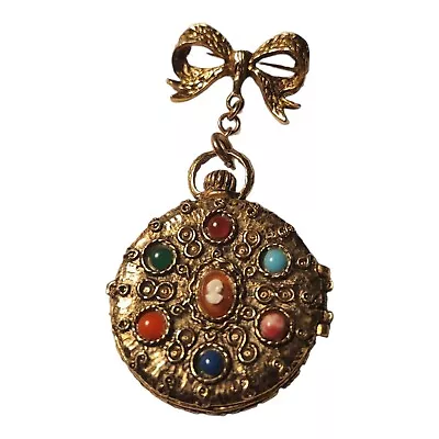 Vintage Perfume Compact Pendant Tiny Cameo  1.5  Gold-tone • $19.99