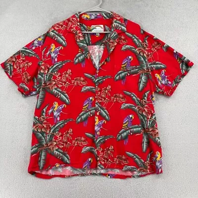 Paradise Found Hawaiian Shirt Mens XL Red ASO Magnum PI Parrot Jungle Palm Tree • $39.95