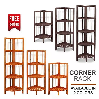 2 Tier Luxury Wooden Corner Shelf Standing Shelving Rack Home Decoration Unit • £11.99