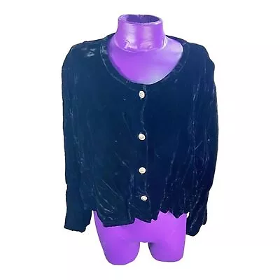 Angelheart Designs Vintage Black Rayon Velvet Button Up Crop Made In The USA S • £52.04