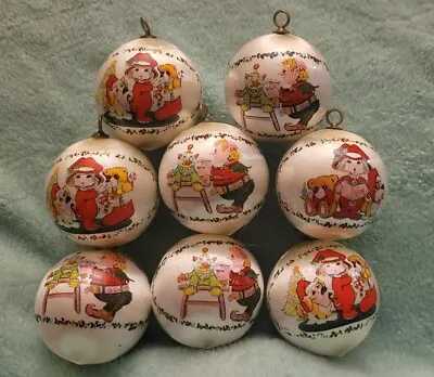 Vintage Christmas Ornaments Satin Silk Ball Wrapped Lot Of 8 Cute Designs  • $16