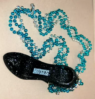 Krewe Of MUSES Mardi Gras Beads Triple Aqua &Silver Black Stiletto Shoe 23  Long • $15.99