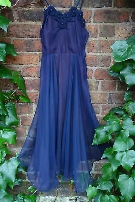 Vintage 1950s Handmade Midnight Chiffon Party Cocktail Dress X-SMALL • £30